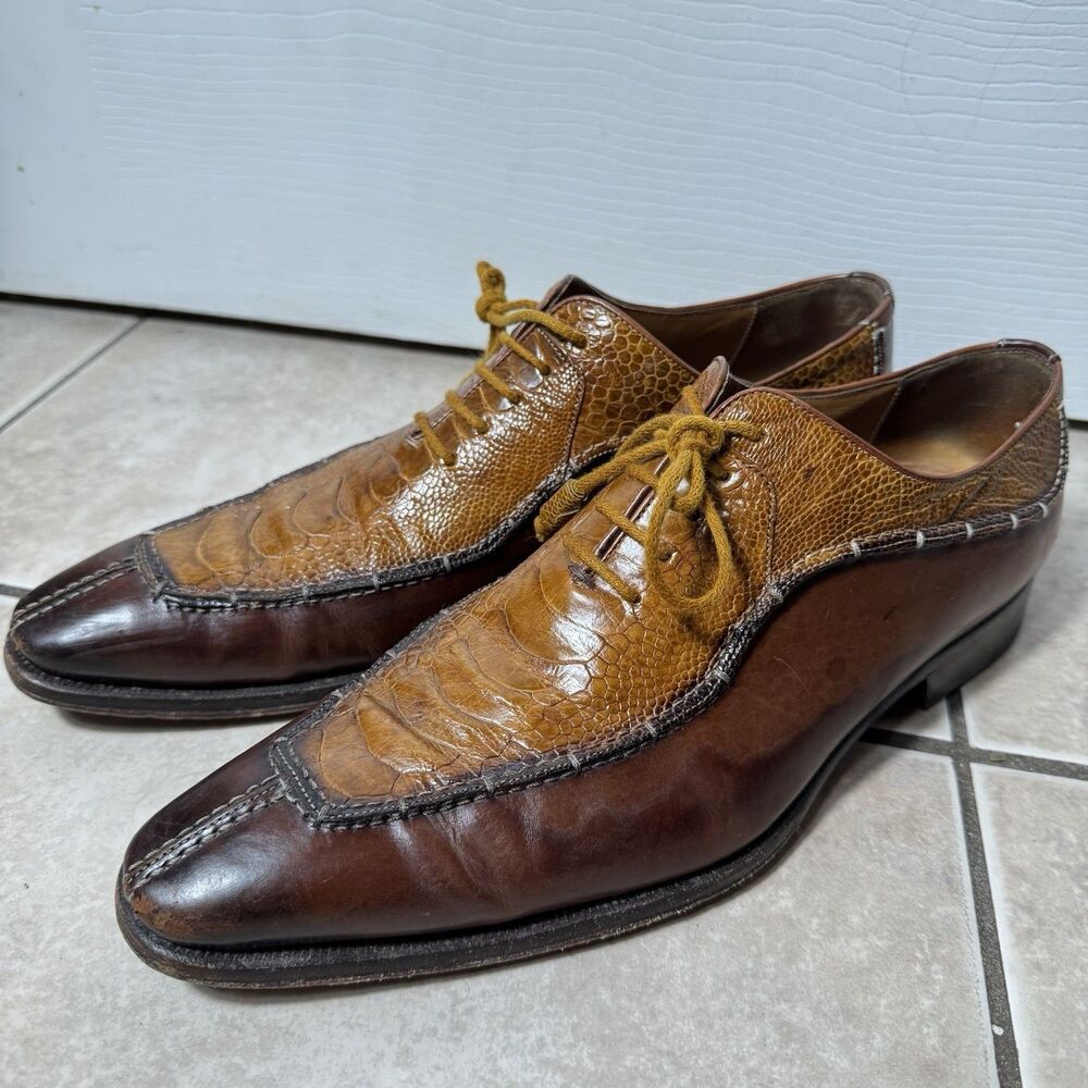 Rare Mezlan Exotic Men's 10.5 Ostrich 'Vespa' Paw Leather Dress Shoes Oxfords